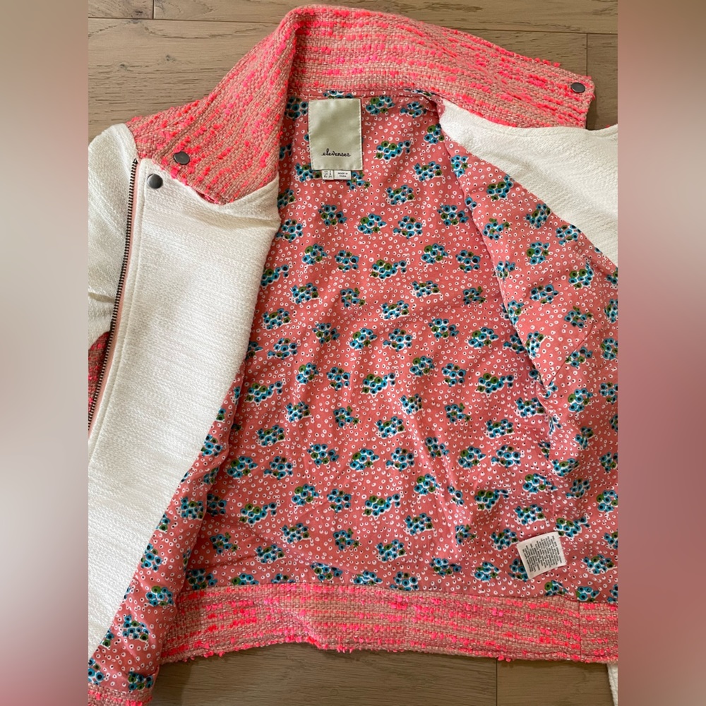 Anthropologie Elevenses Blushed Tweed Moto Jacket S… Gem